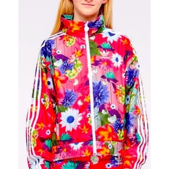 Adidas Youth Medium Floral Zip Track Jacket Excellent Condition - Picture 1 of 7